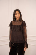 Blouse Augustine dentelle tulle plissé chocolat femme