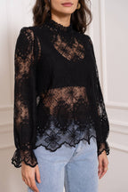 Blouse Faustine dentelle noir femme détail col montant