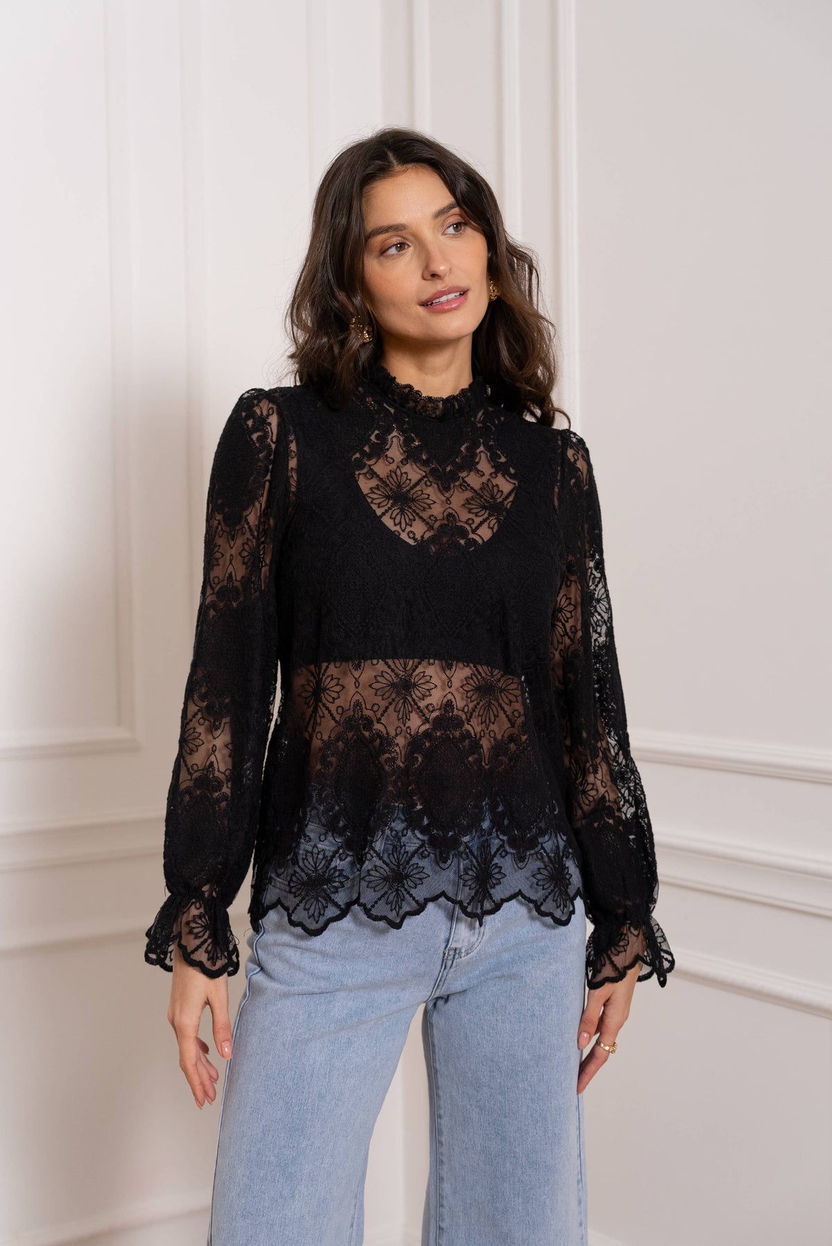 Blouse Faustine dentelle noir femme