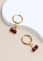 Boucles d'oreilles Cerise dorée femme pendentif cerise rouge