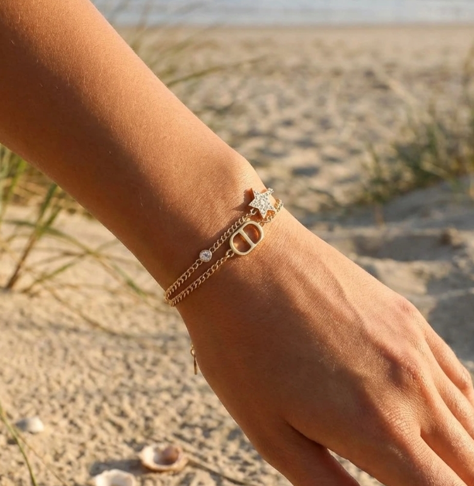 Bracelet Estrella double rang étoile strass doré femme