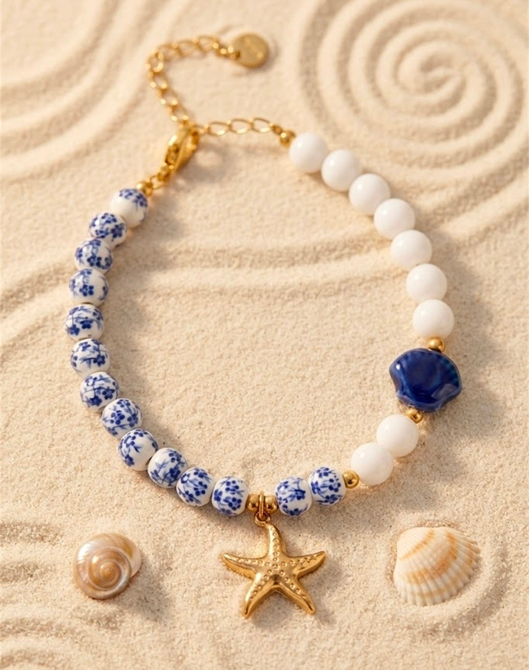 Bracelet Étoile Marine perles bleues femme