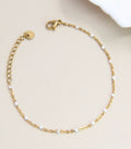 Bracelet Linea maille fine perles émaillées blanches doré femme