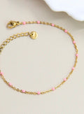 Bracelet Linea maille fine perles émaillées roses doré femme
