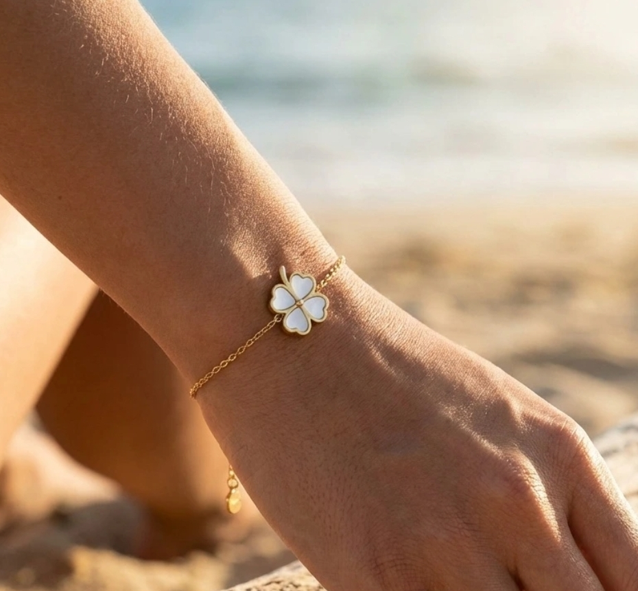 Bracelet Tessa trèfle nacré doré femme
