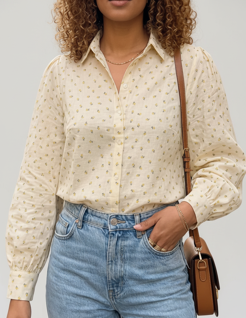Chemise jaune pâle fleurie femme Cybelle