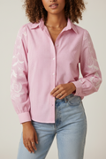 Chemise vichy rose brodée femme Eleora