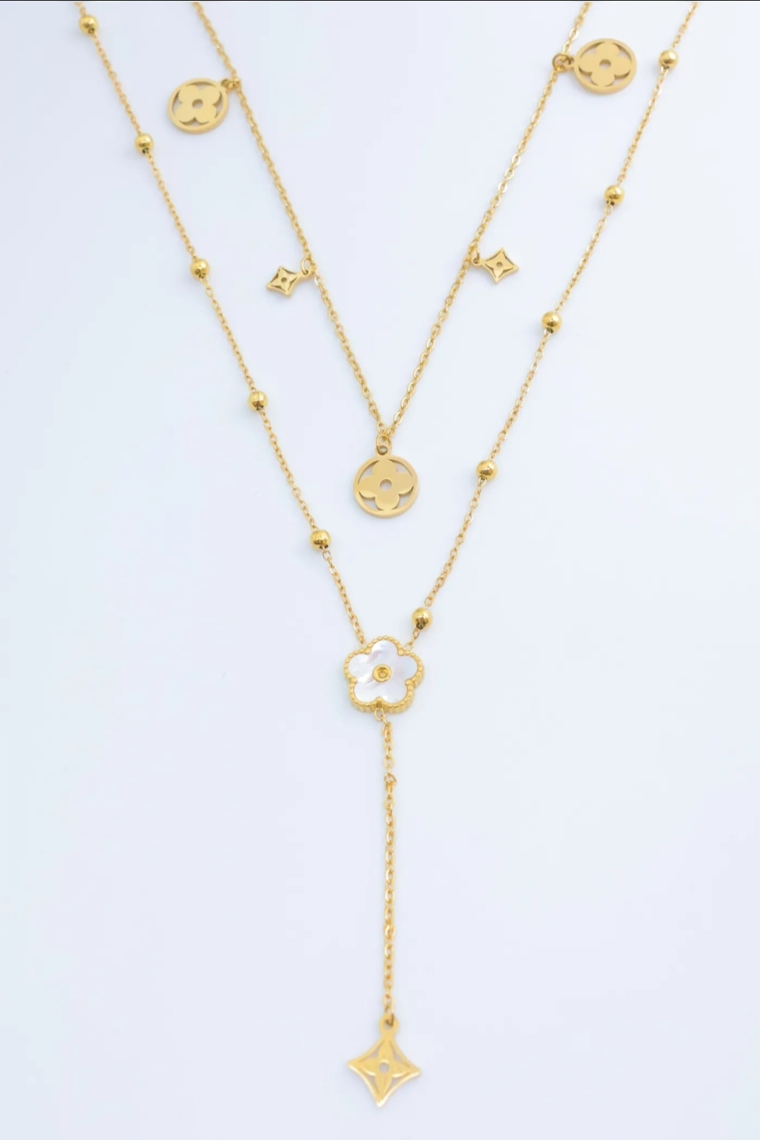 Collier Carla double rang fleur nacrée doré femme