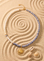 Collier soleil azur perles bleues femme