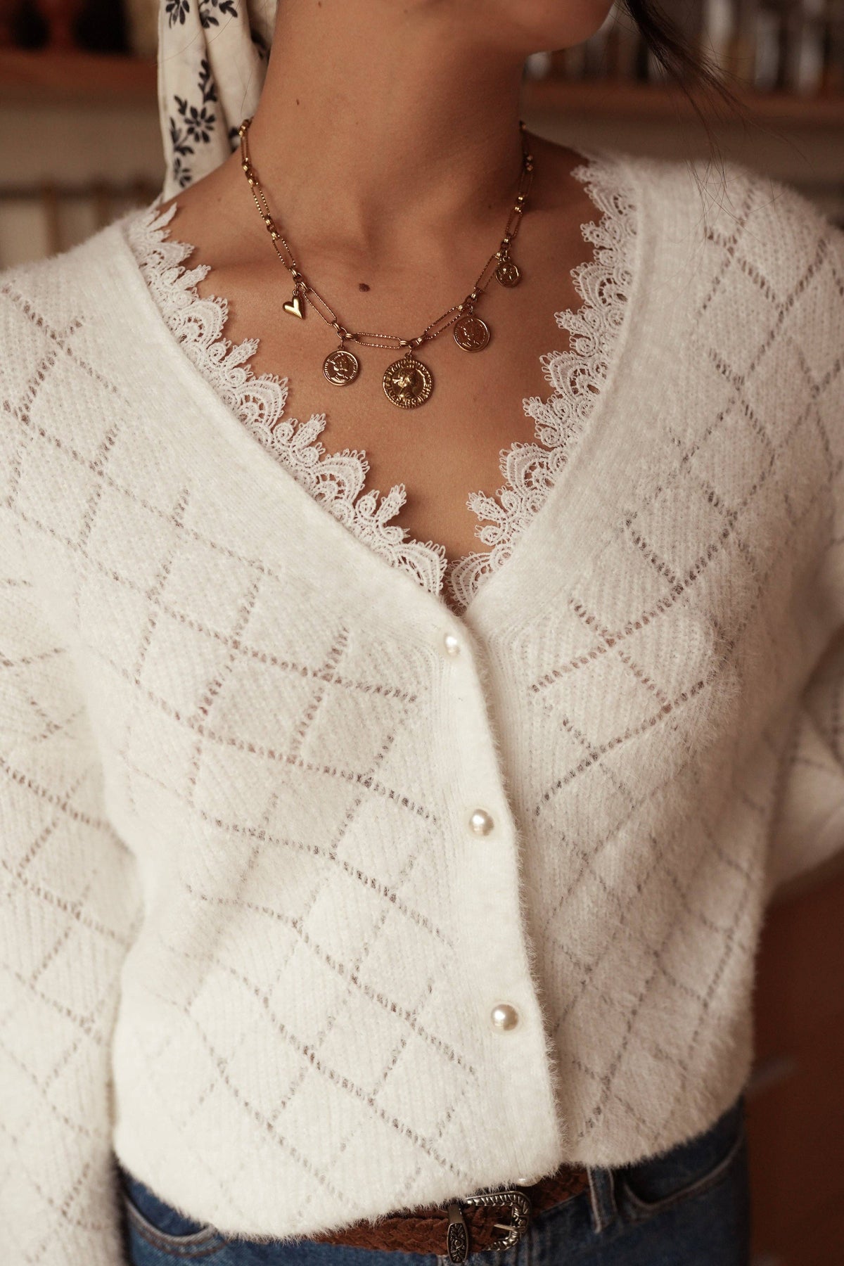 Gilet ajouré femme Coline détail du motif en losanges