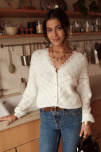 Gilet ajouré femme Coline à col V bordé de dentelle