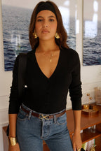 Gilet côtelé noir col V femme Alva
