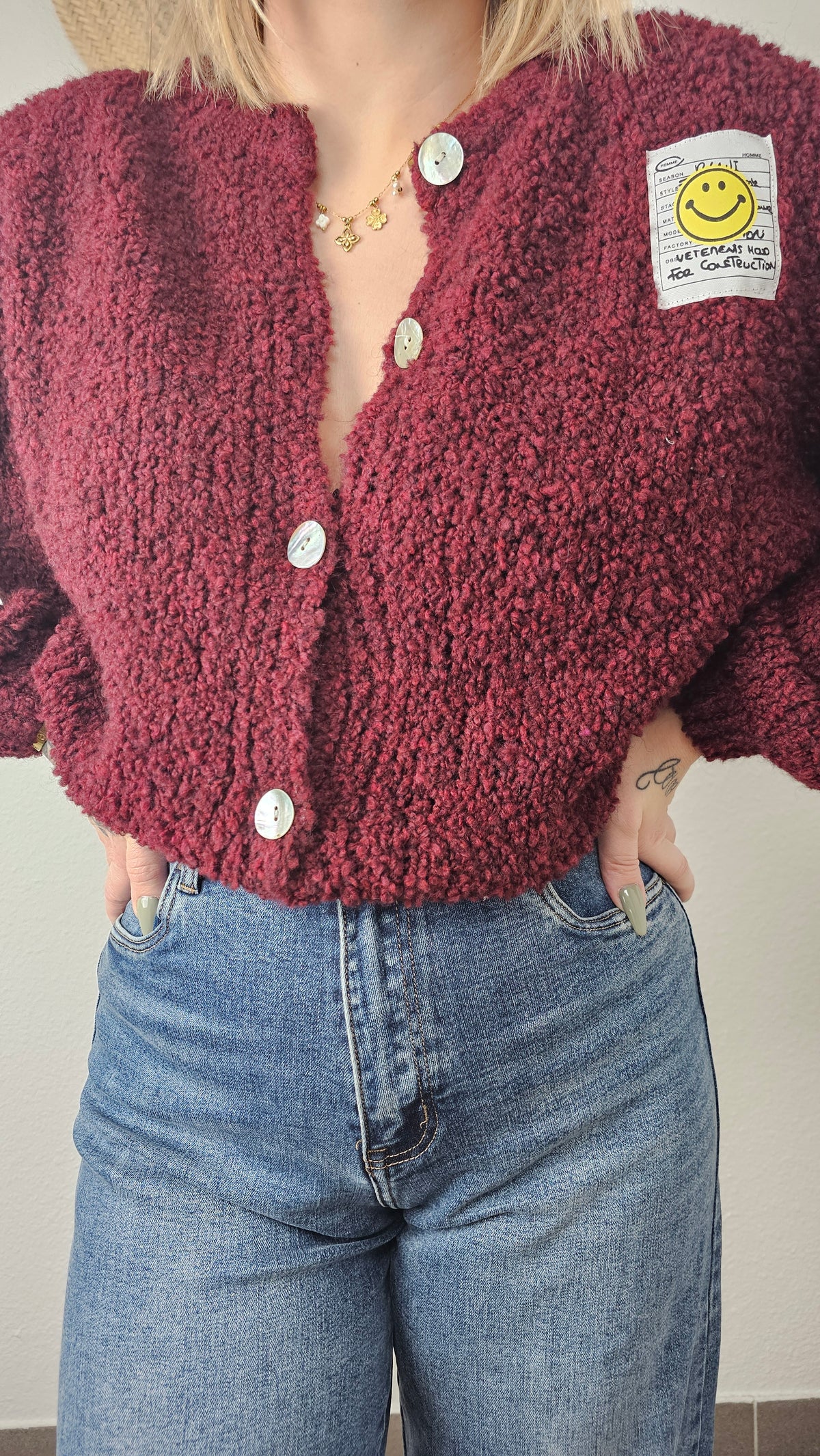 Gilet bordeaux en maille bouclée femme Louna
