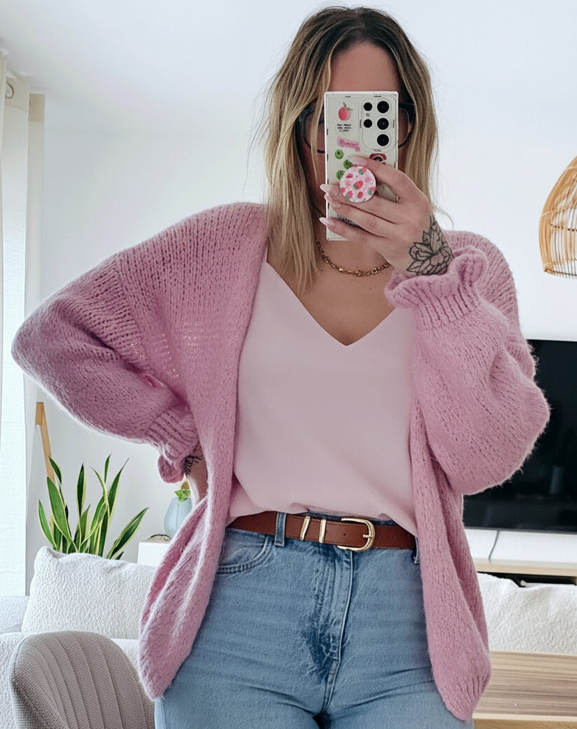 Gilet rose effet crochet femme Marie