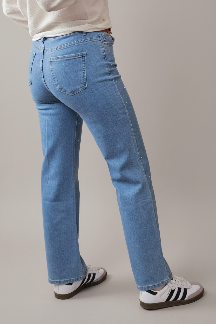 Jean wide leg taille haute avec strass femme Antonio vue dos