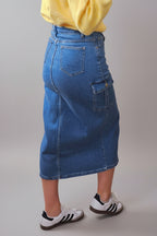 Jupe longue cargo en jean femme Lina vue dos