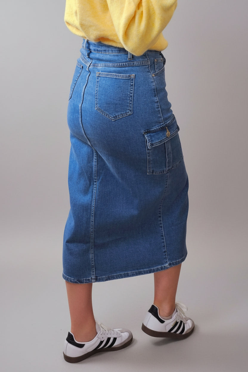 Jupe longue cargo en jean femme Lina vue dos