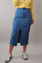 Jupe longue cargo en jean femme Lina