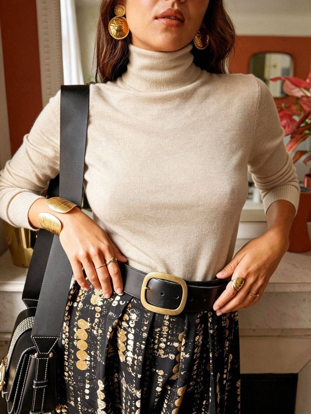 Maille beige femme Amanda à col roulé