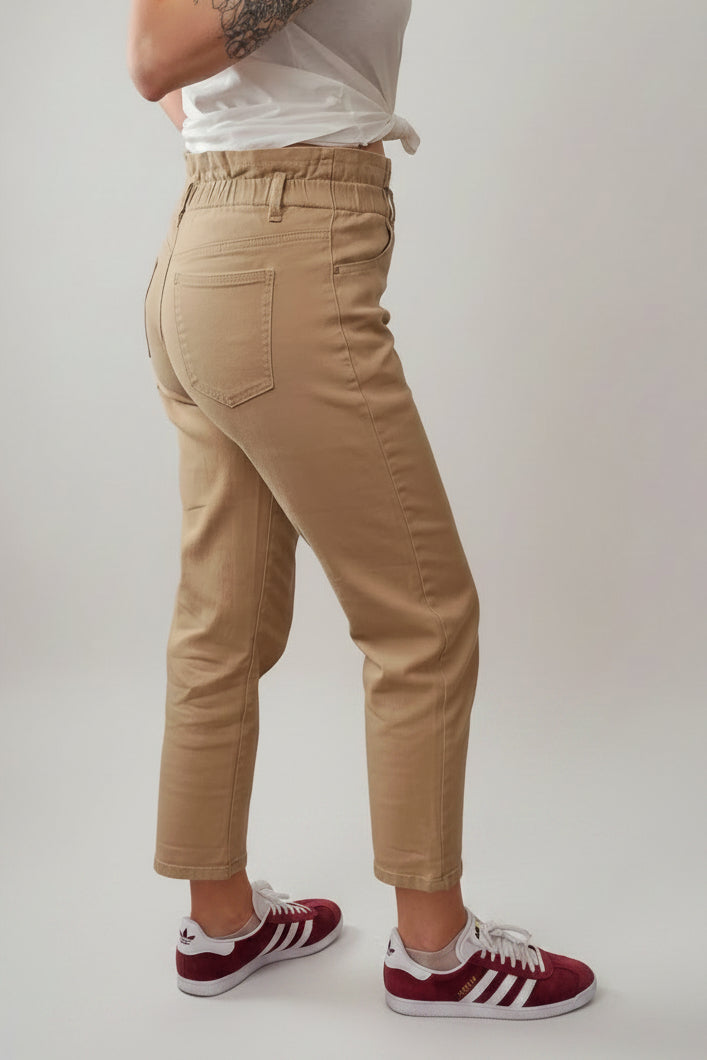 Pantalon mom fit camel taille haute femme Anna vue dos