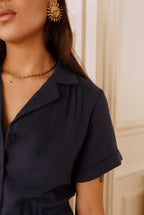 Robe chemise mi-longue coton femme Leana détail tissu