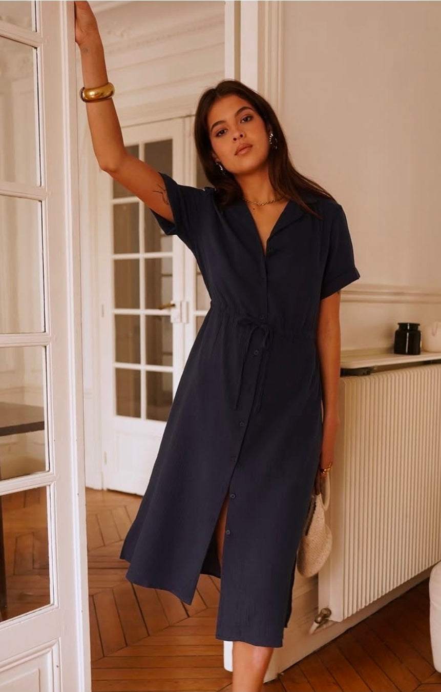 Robe chemise mi-longue coton femme Leana