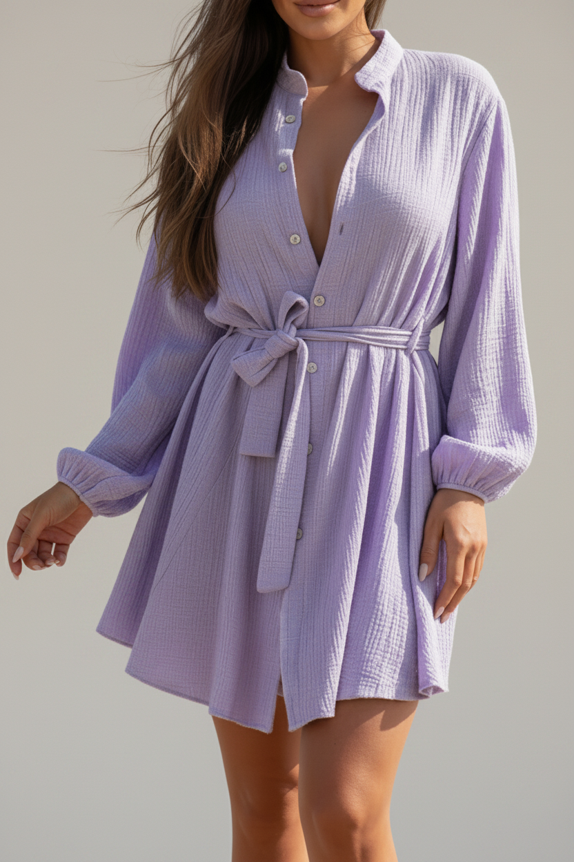 Robe courte lilas coton femme Maeva