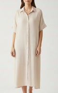 Robe longue chemise beige coton femme Astrid