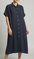 Robe longue chemise noir coton femme Astrid