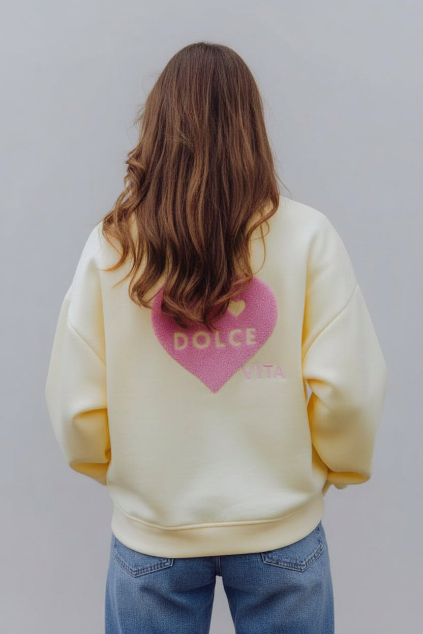 Sweat jaune inscription La Dolce Vita femme Dolce Vita