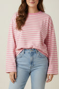 T-shirt manches longues rayé rose femme Ivy