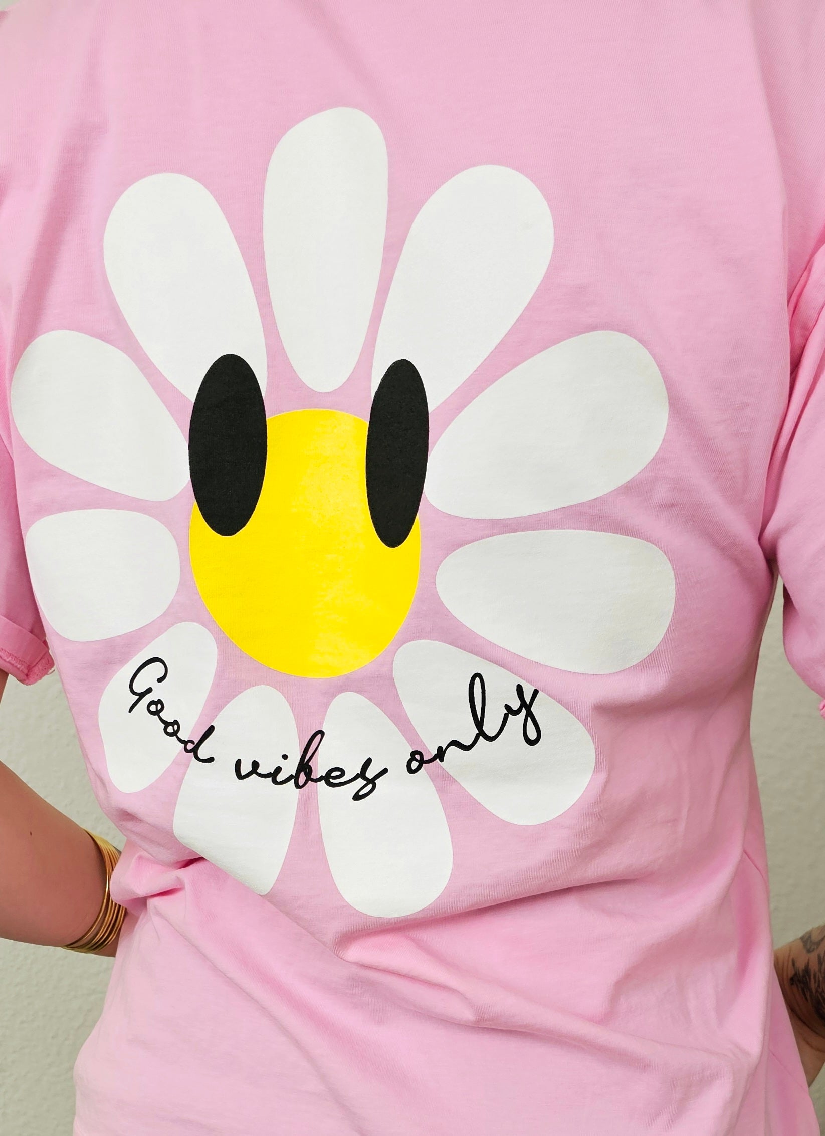 T-shirt rose motif fleur femme Smily vue dos