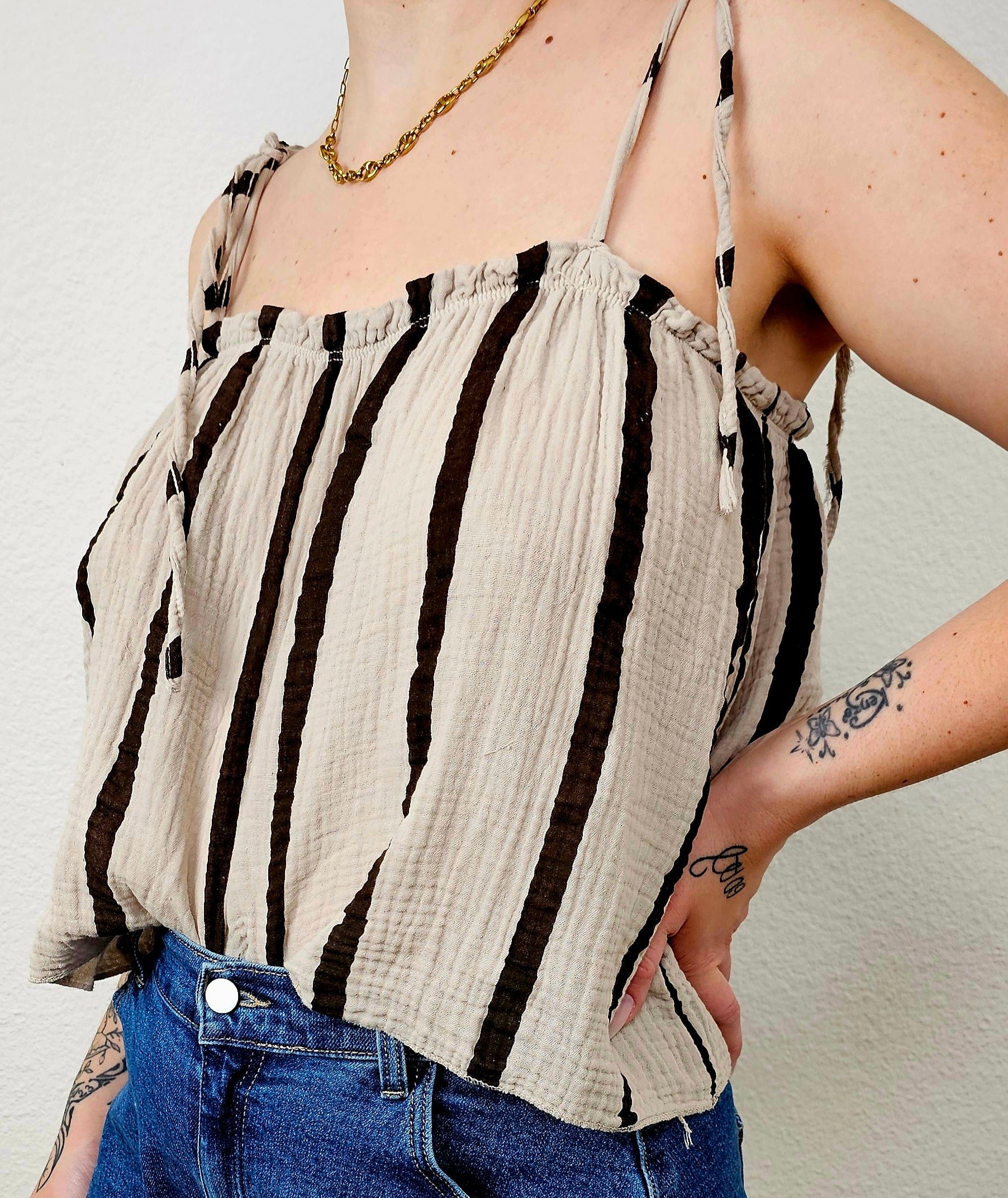 Top bustier beige marron coton femme Sora bretelles réglables