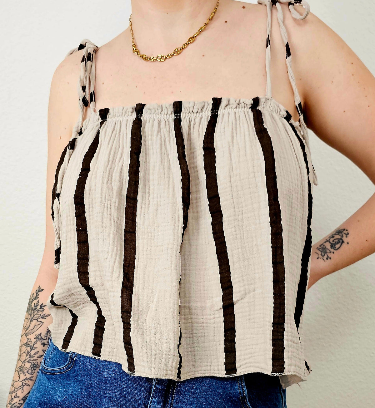 Top bustier beige marron coton femme Sora