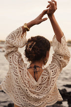 Top crochet ajouré beige motif vagues femme Niela vue dos