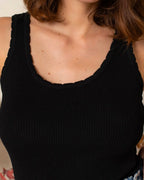 Top maille fine noir femme Eva col arrondi