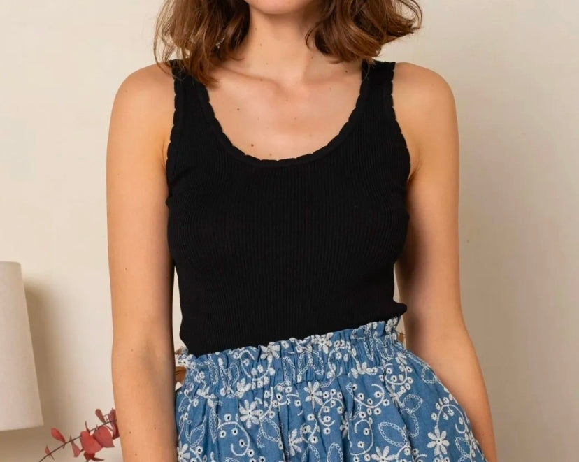 Top maille fine noir femme Eva porté mannequin