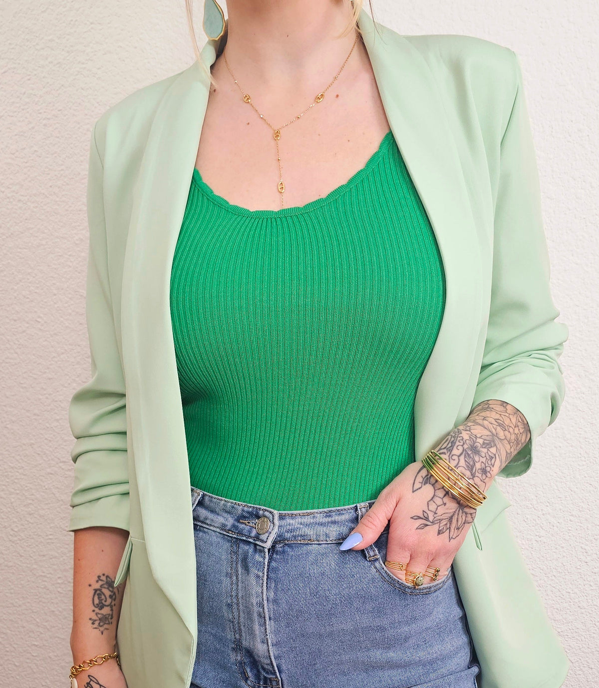 Top maille fine vert femme Eva