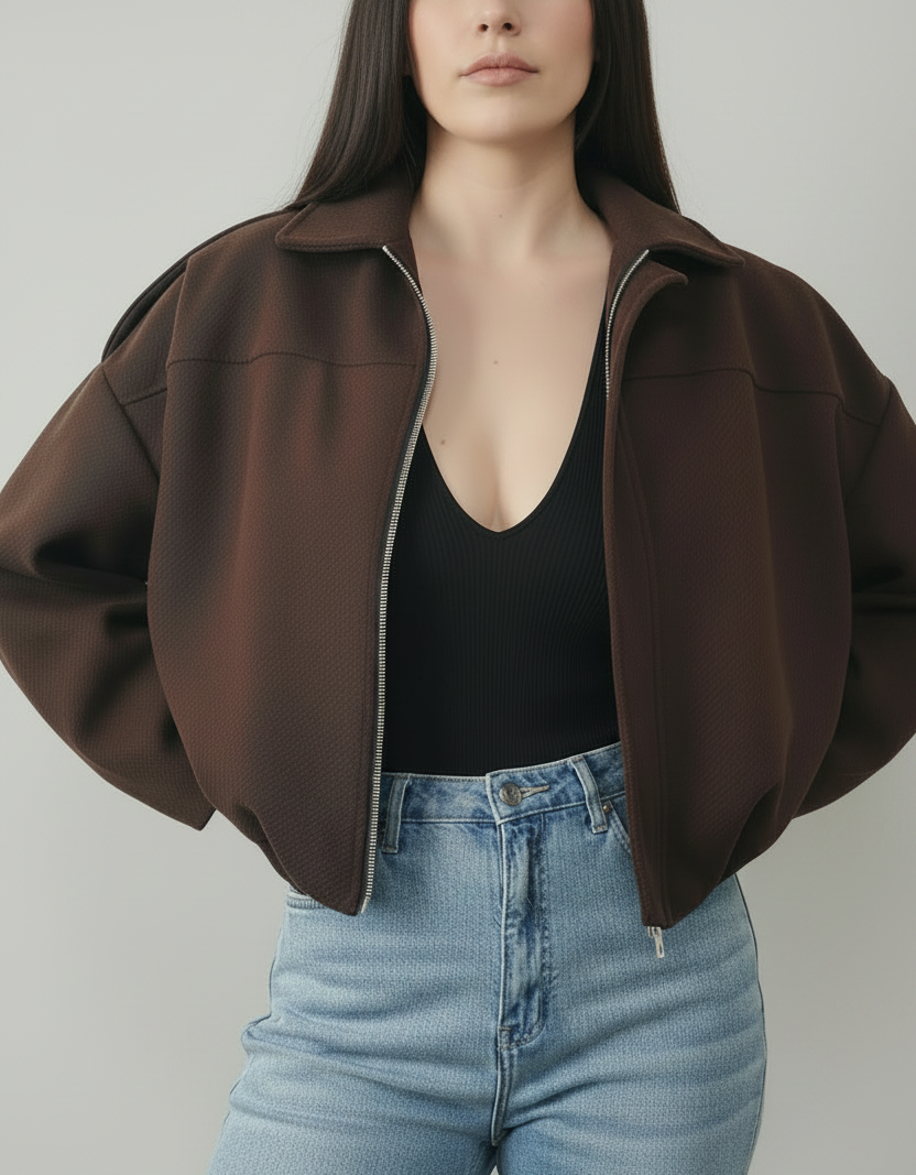 Veste bombers chocolat en matière texturée femme Eli